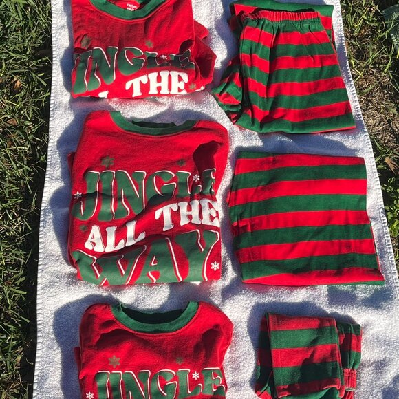 Carters 3 sets of pajama's!  'Jingle all the way' Adult, Child, and size 6 - Picture 1 of 15